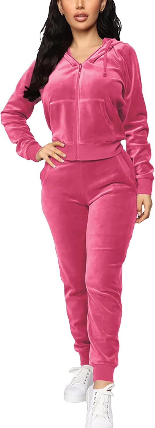 BOGURST Velour Tracksuit Set for Women with Full Zip Hoodie