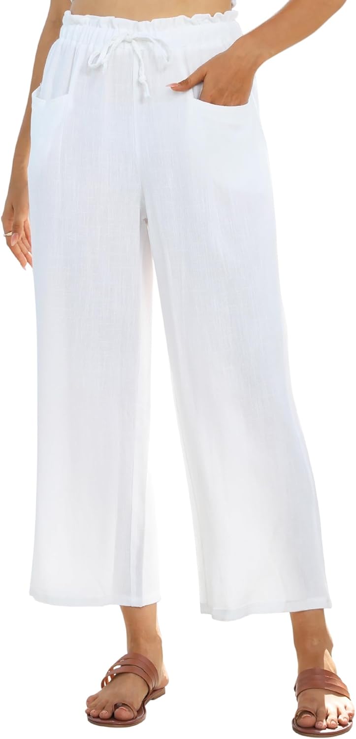 Wide Leg Linen Pants for Women: Casual Summer Palazzo Trousers