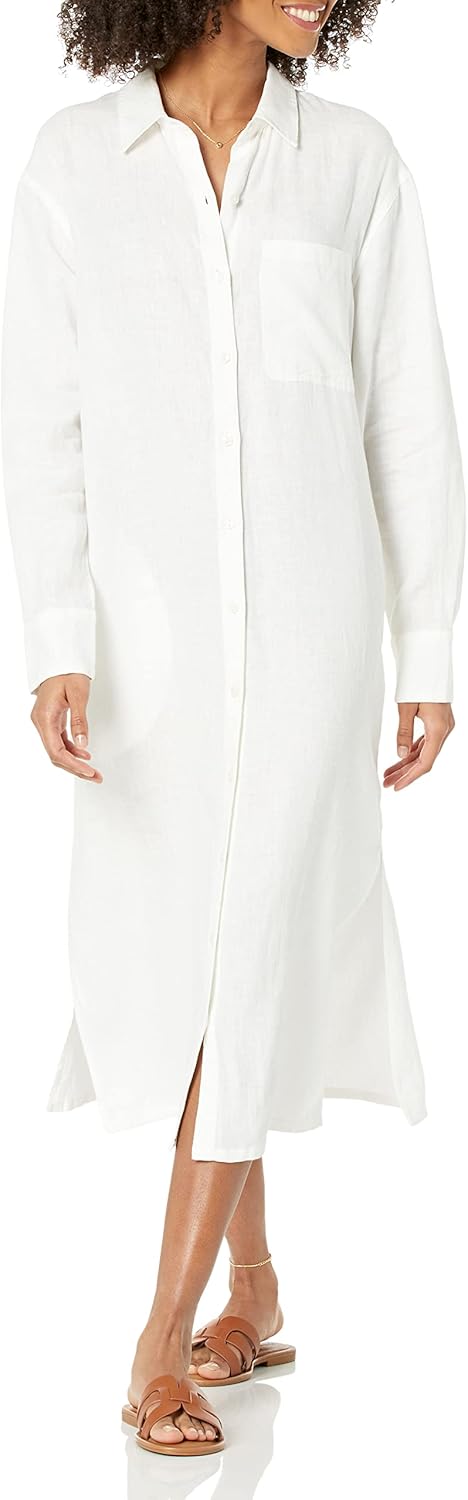 The Drop Women's Fiona Relaxed Linen Midi Shirt Dress Review
