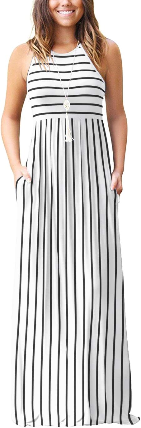 EUOVMY Women's Sleeveless Maxi Dress with Pockets for Summer