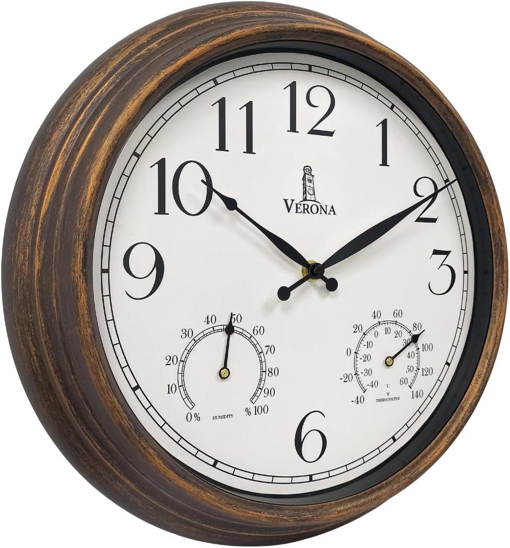 Outdoor Clocks for Patio Waterproof with Thermometer - 14 in