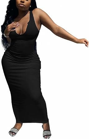 Adogirl Women's Sexy Summer Casual Slit Scoop Neck Maxi Dress