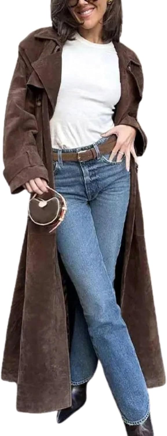 Stylish Faux Suede Long Trench Coat for Women by utcoco