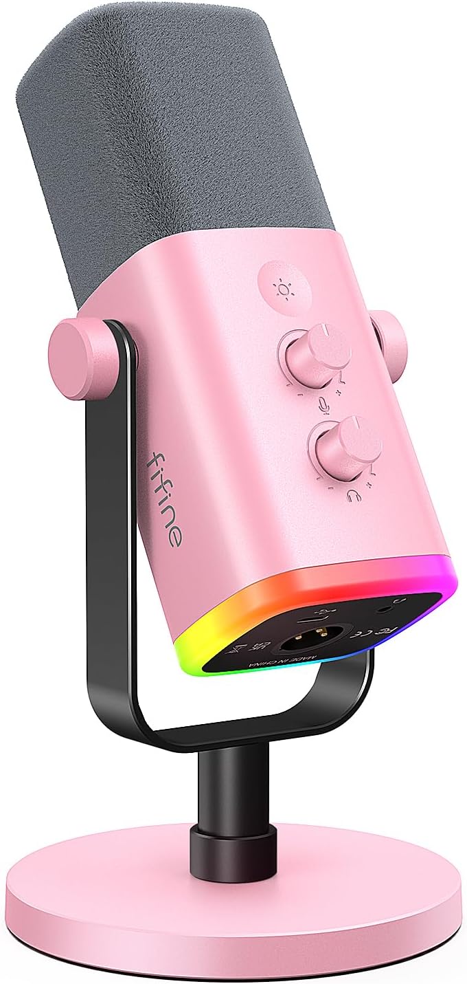 FIFINE XLR/USB Microphone for Gaming and Streaming with RGB