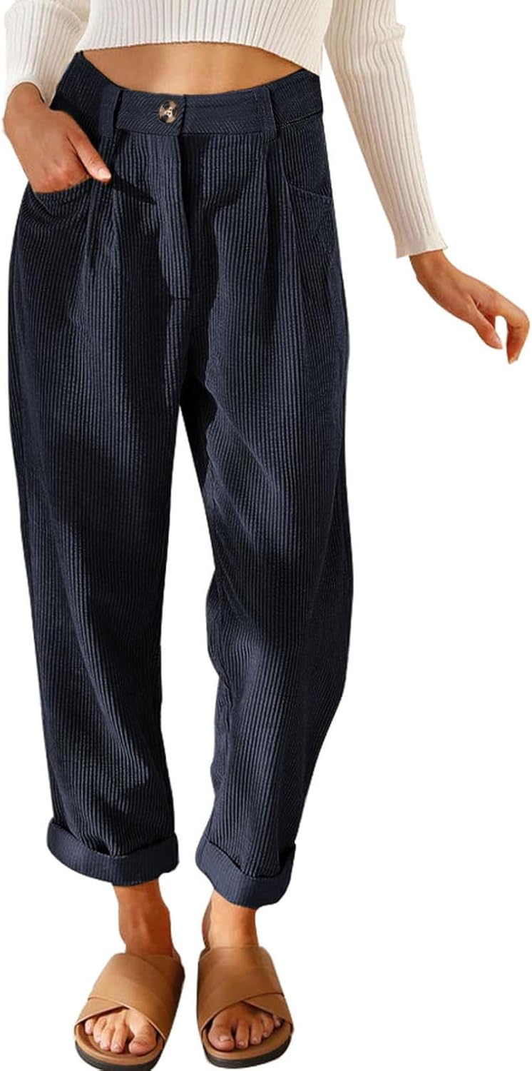 Acelitt Womens Elastic Waist Straight Leg Corduroy Pants Review