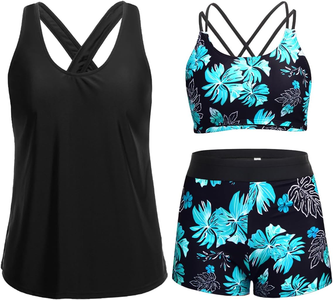 Stylish 3 Piece Tankini Swimsuits for Women with Tummy Control