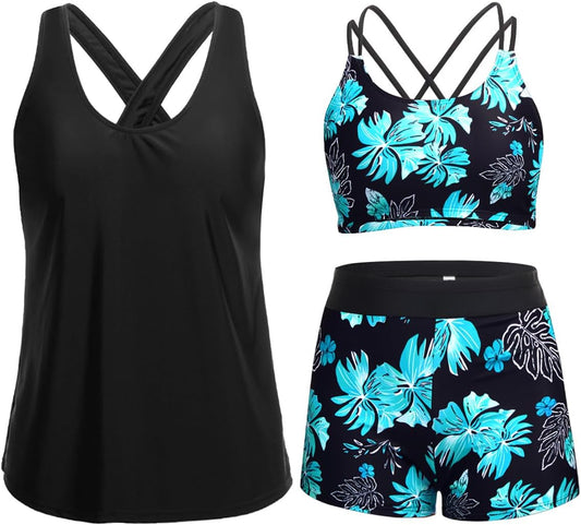Stylish 3 Piece Tankini Swimsuits for Women with Tummy Control