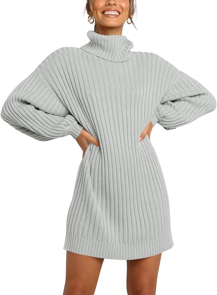 Oversized Sweater Dress for Women - Turtleneck Batwing Style