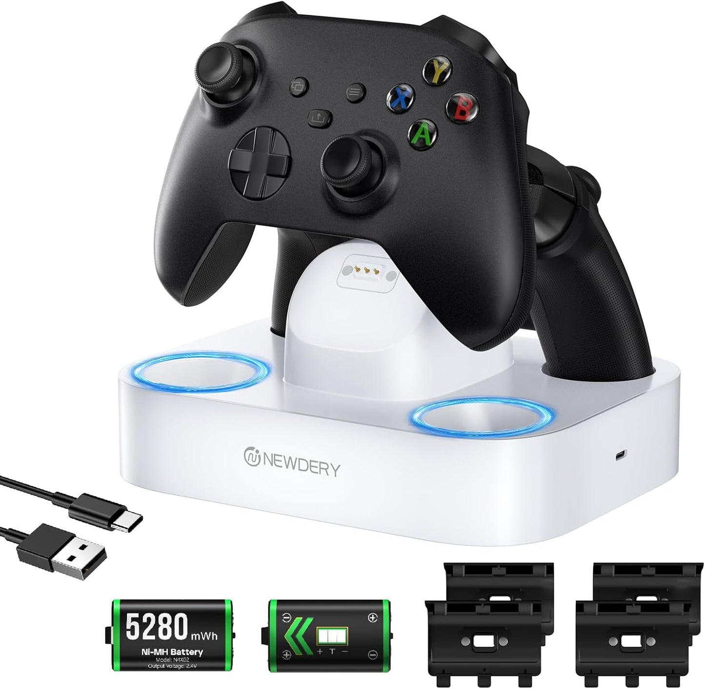 NEWDERY Xbox Controller Charger Station with Dual Battery Packs
