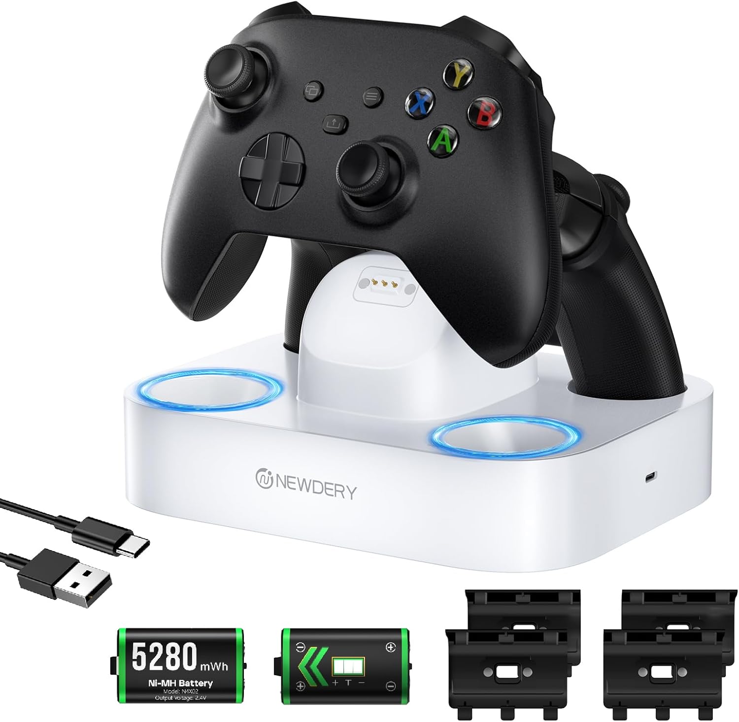 NEWDERY Xbox Controller Charger Station with Dual Battery Packs