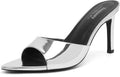 Women's Silver Mule Heels Pointed Open Toe Sandals - Comfortable Lift