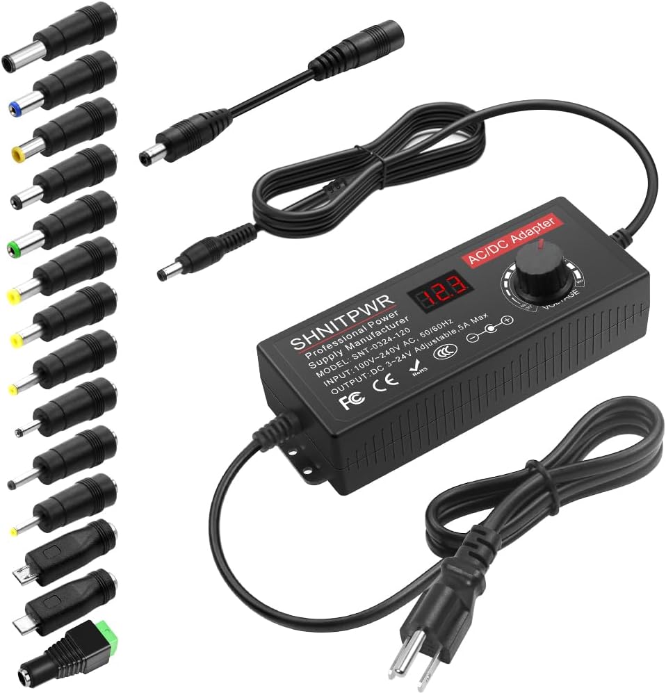 SHNITPWR 120W Universal Power Adapter - Adjustable Voltage & 14 Tips