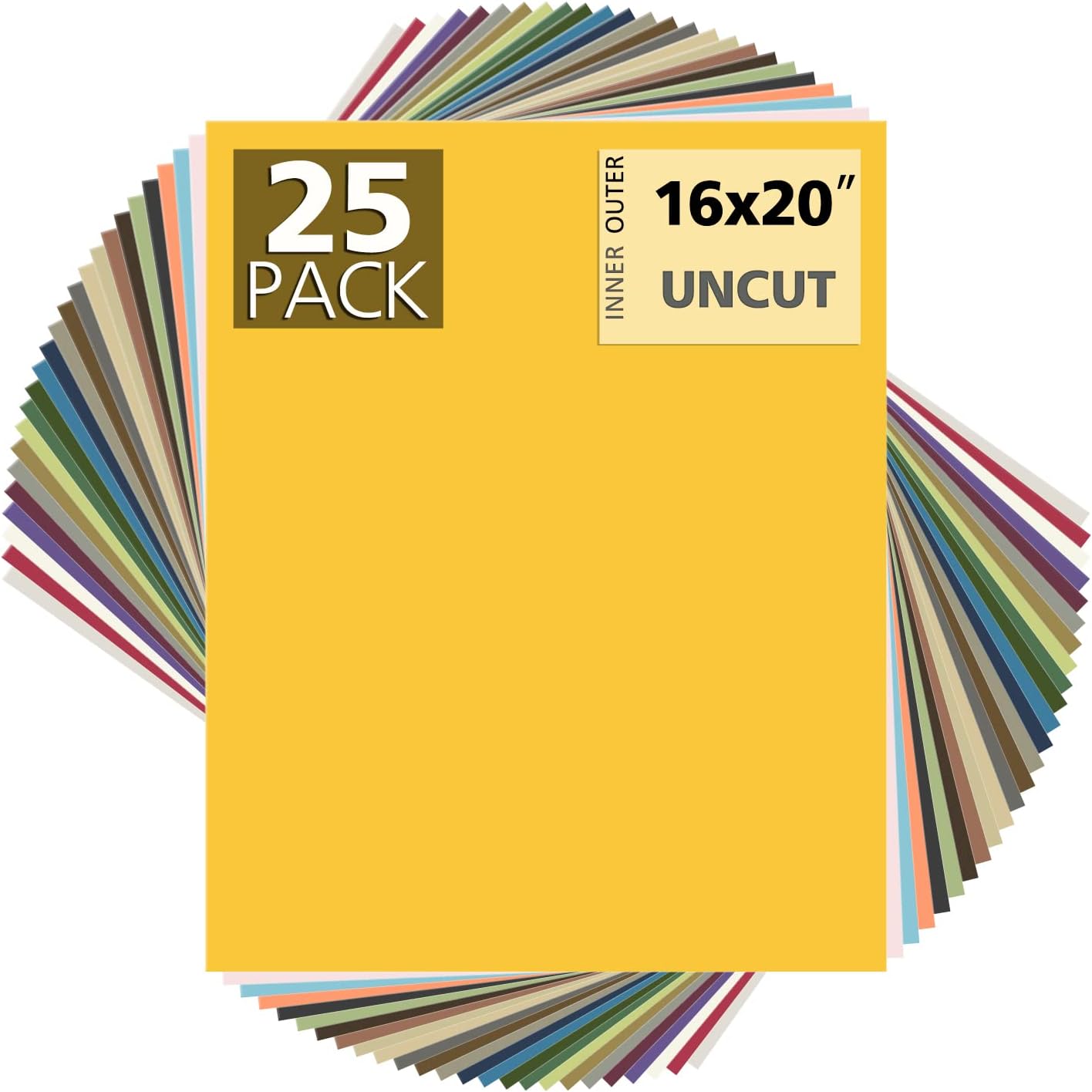 Mat Board Center Pack of 25 Uncut 16x20 Mat Boards in Assorted Colors