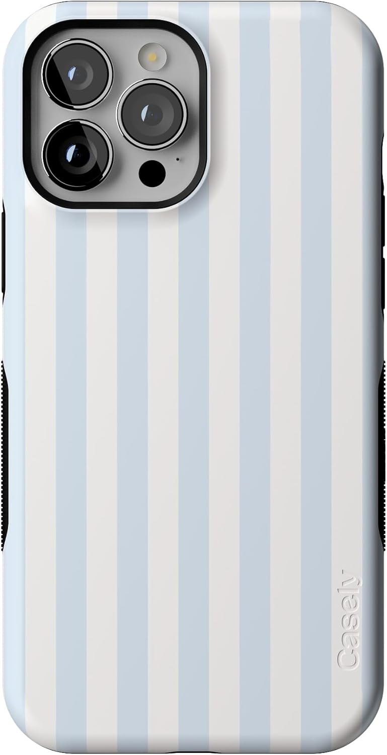 Bold Protective iPhone 13 Pro Max Case with Blue Stripes Design