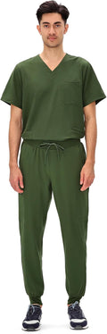 COZYFIT Scrubs for Men 4 Pockets V-Neck Top and 7 Pockets
