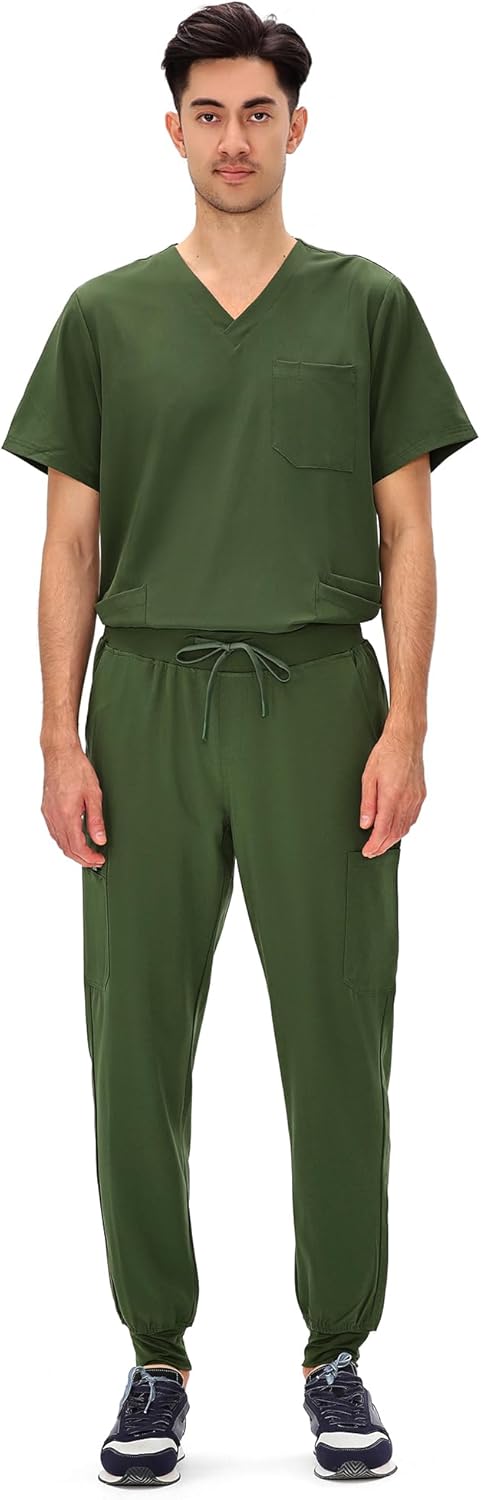 COZYFIT Scrubs for Men - 11 Pocket V-Neck Top & Jogger Pants