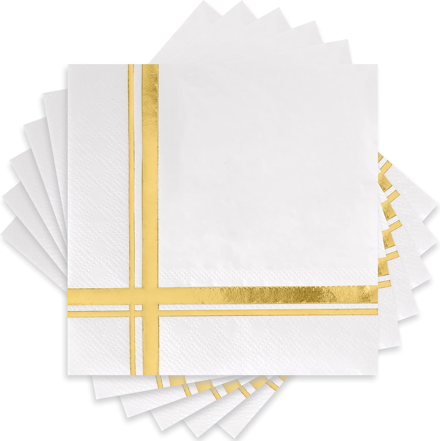 100 Pack Gold on White Cocktail Napkins - Elegant Blissful Crossing Design by Fanxyware