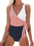 CUPSHE One Piece Swimsuit Wrap Color Block Tie Side - Flattering Fit