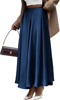 High Waisted Satin A-Line Maxi Skirt - Flowy Pleated Fall Skirt