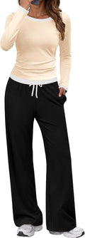 SHESHOW Women 2 Piece Outfits Long Sleeve Tops Wide Leg Pants - Cozy