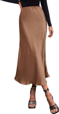 Long Satin Skirt Midi A-Line High Waist - Elegant Everyday Dress