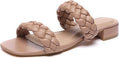 Athlefit Women's Square Open Toe Braided Slide Sandals - Low Block