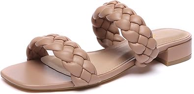 Athlefit Women's Square Open Toe Braided Sandals for Comfort