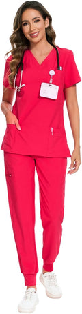 COZYFIT Scrubs for Women Set - Stretch V-Neck Top & Jogger Pant easy