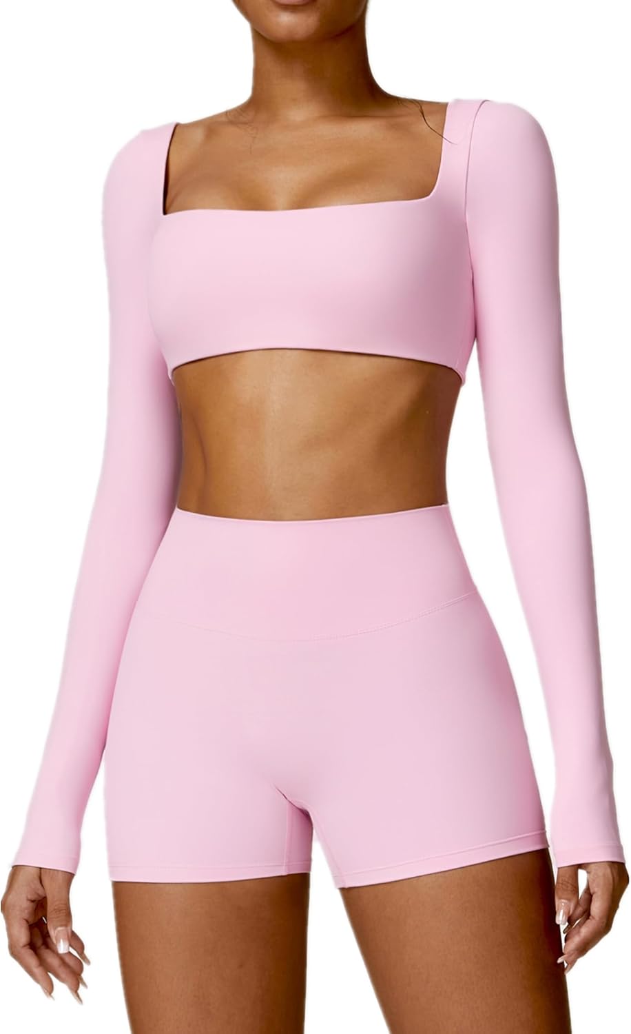 ABOCIW Workout Set: Square Neck Crop & Biker Shorts