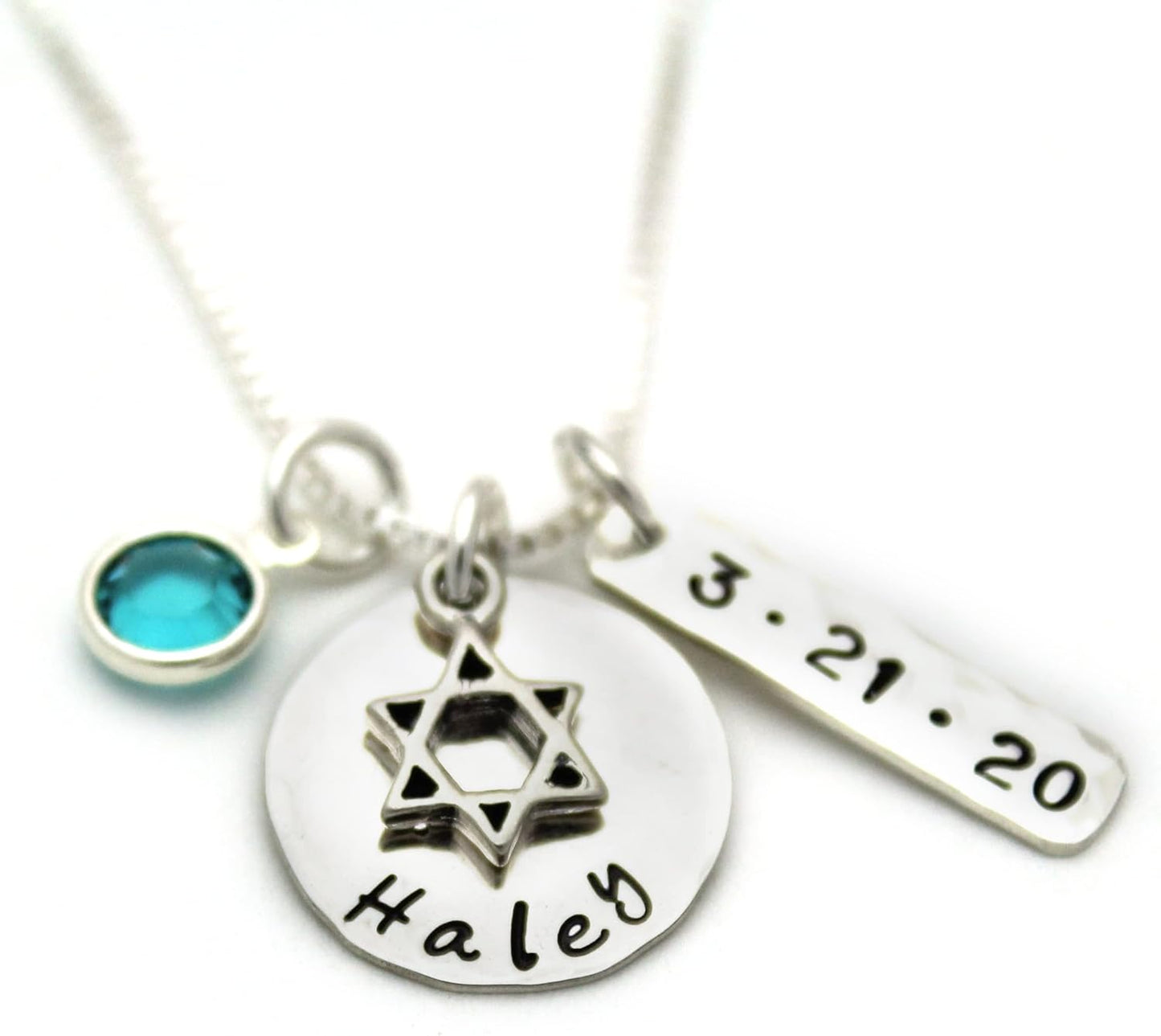 Personalized Bat Mitzvah Necklace with Date and Birthstone Gift