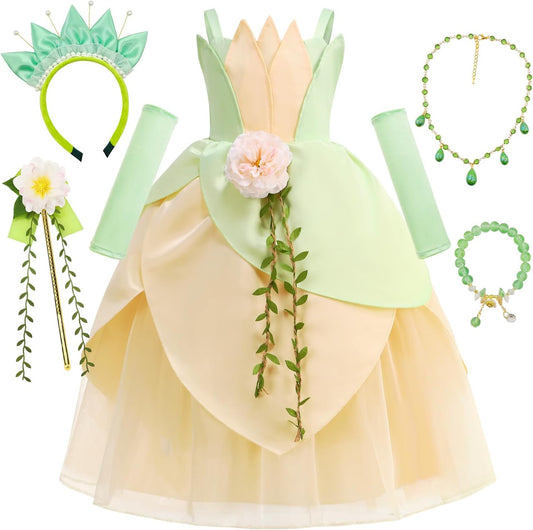 Princess Cosplay Frog Dress Costume for Girls 3-11 Years Old