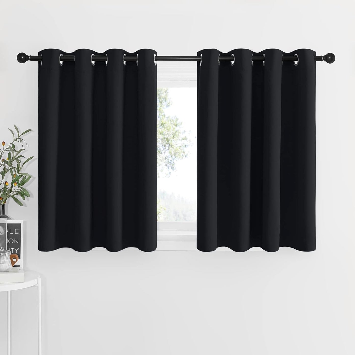 NICETOWN Blackout Grommet Curtains - Cafe-Perfect Halloween Decor! - (Black, 2 Pcs, W52 x L36)