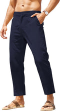 Men's Cotton Linen Pants Elastic Waist Casual Relaxed Fit