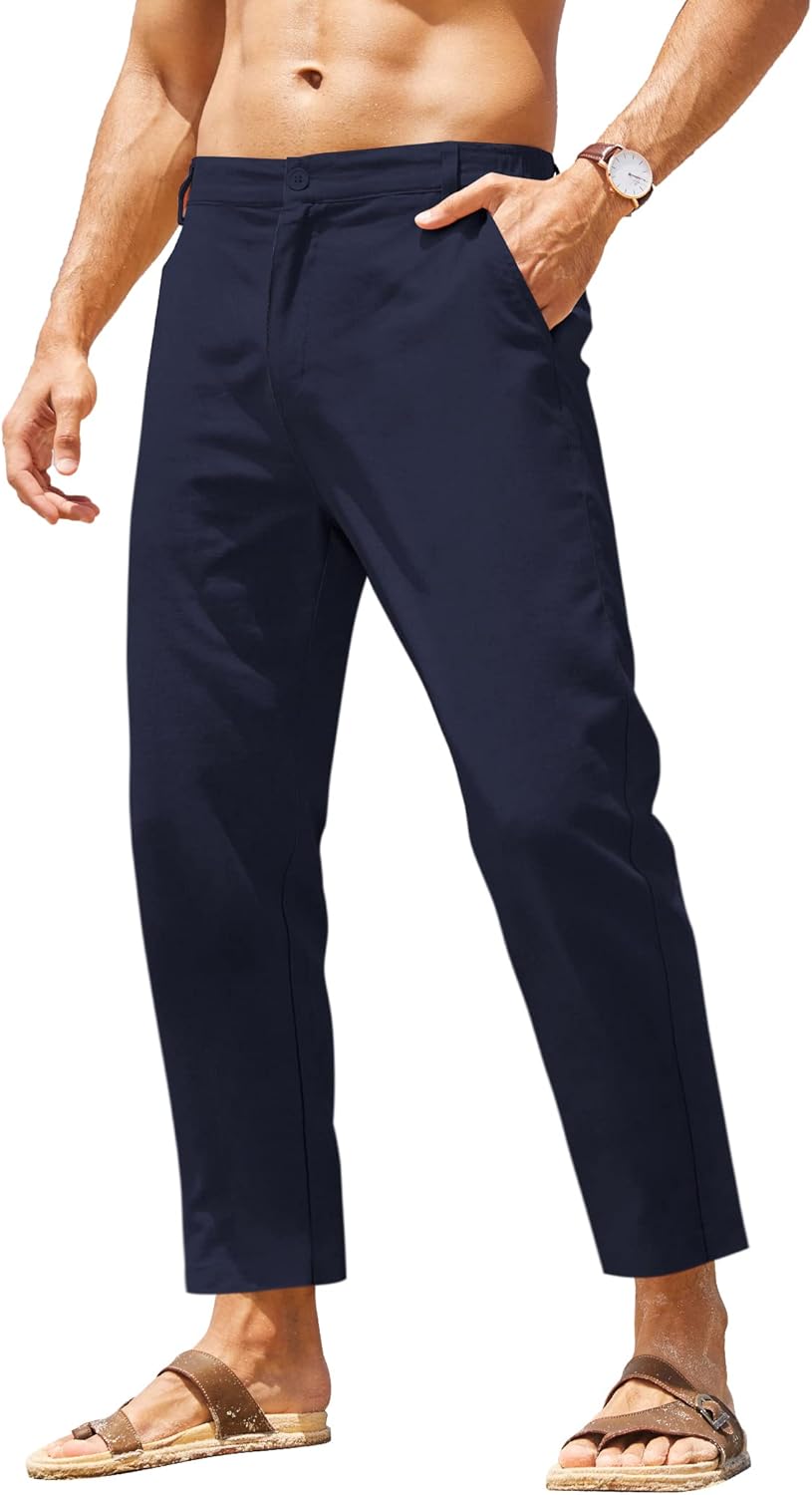 COOFANDY Men's Cotton Linen Pants for Casual Beach Wear