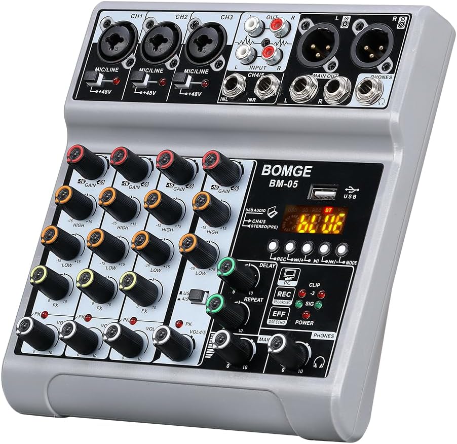 BOMGE Audio Mixer with 5 Channels for Recording and Streaming