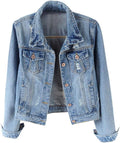 Womens Distressed Ripped Denim Jacket - Classic Trucker Fit