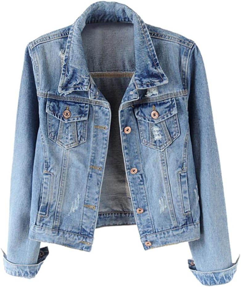 Kedera Womens Distressed Ripped Denim Jacket for Casual Style