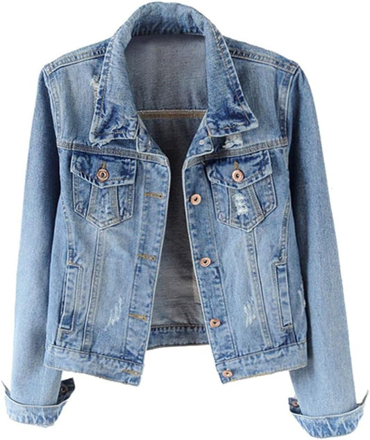 Kedera Womens Distressed Ripped Denim Jacket for Casual Style