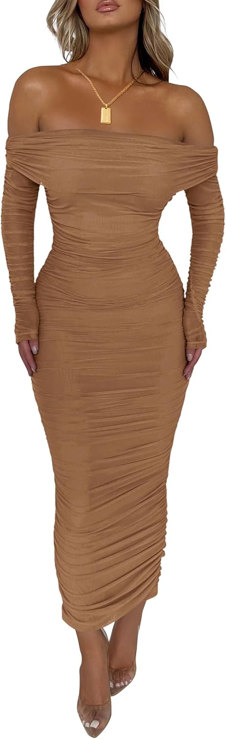 PRETTYGARDEN Women's Off The Shoulder Maxi Dress for Fall