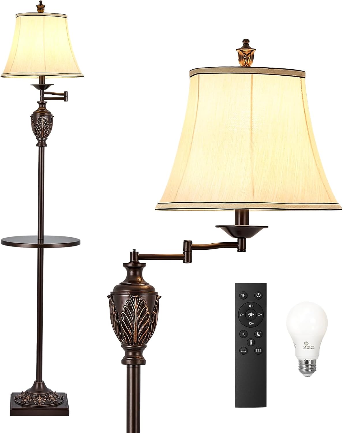 Traditional LED Floor Lamp with Adjustable Swing Arm for Home