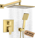 Shower Faucet Set Brushed Gold 12 in Rainfall Shower Head - Solid