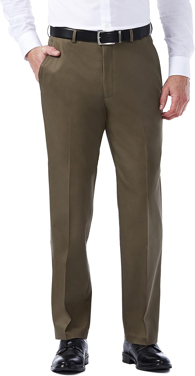 Haggar Men's Premium No Iron Khaki Classic Fit Expandable Waist Pants