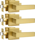 Probrico Square Brushed Gold Passage Door Handle - Modern Keyless
