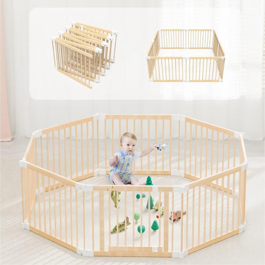 Foldable Wooden Baby Gate Playpen - Safe Kids Area (26 8-Panel)