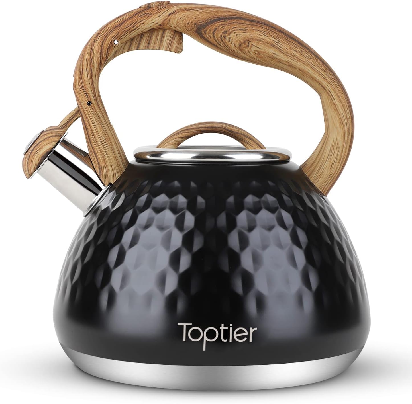 Toptier Whistling Tea Kettle with Wood Pattern Handle, 2.7-Quart