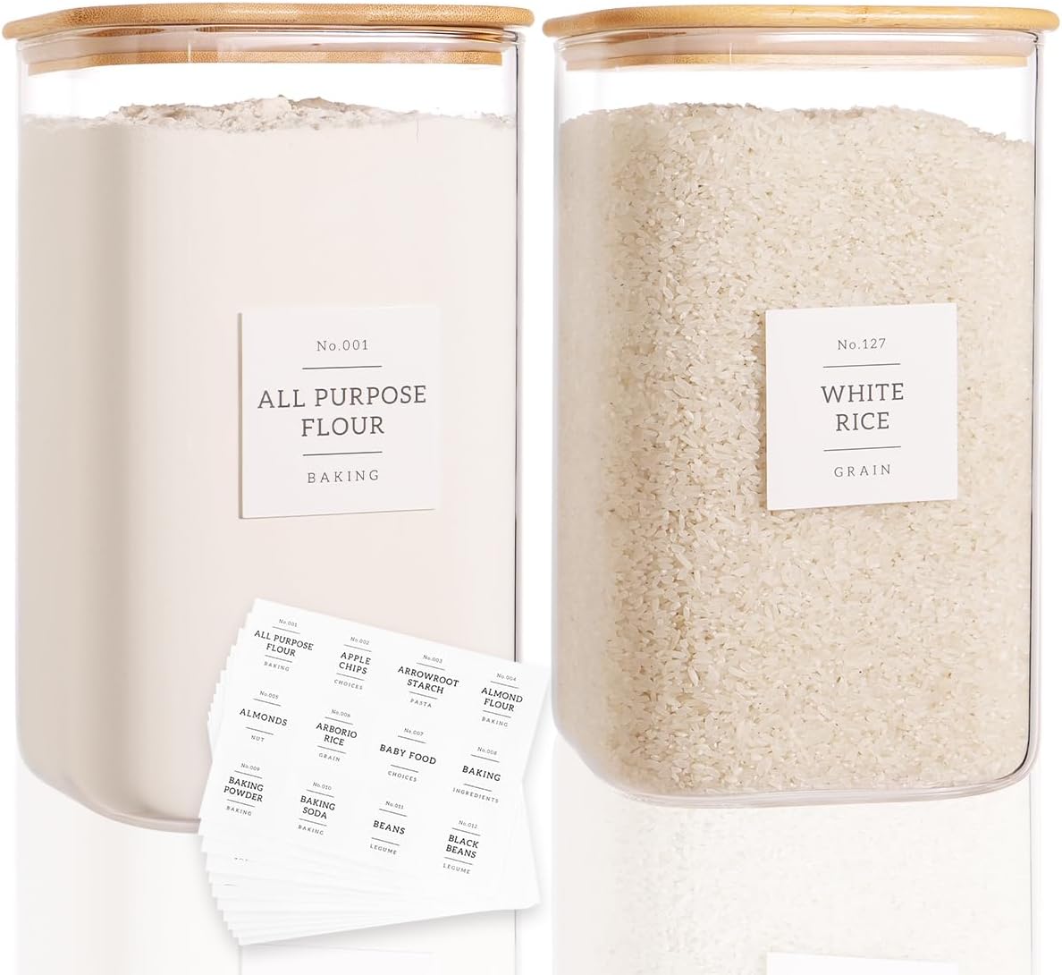 2 Pack Square Glass Storage Jars with Airtight Bamboo Lids