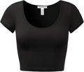 Women's Cotton Basic Scoop Neck Crop Top Short Sleeve Tops
