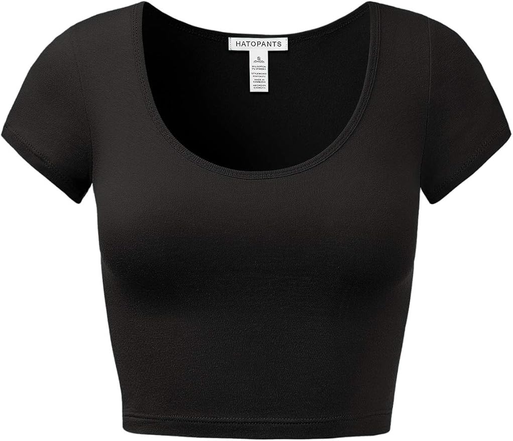 Women's Cotton Basic Scoop Neck Crop Top Short Sleeve Fashion