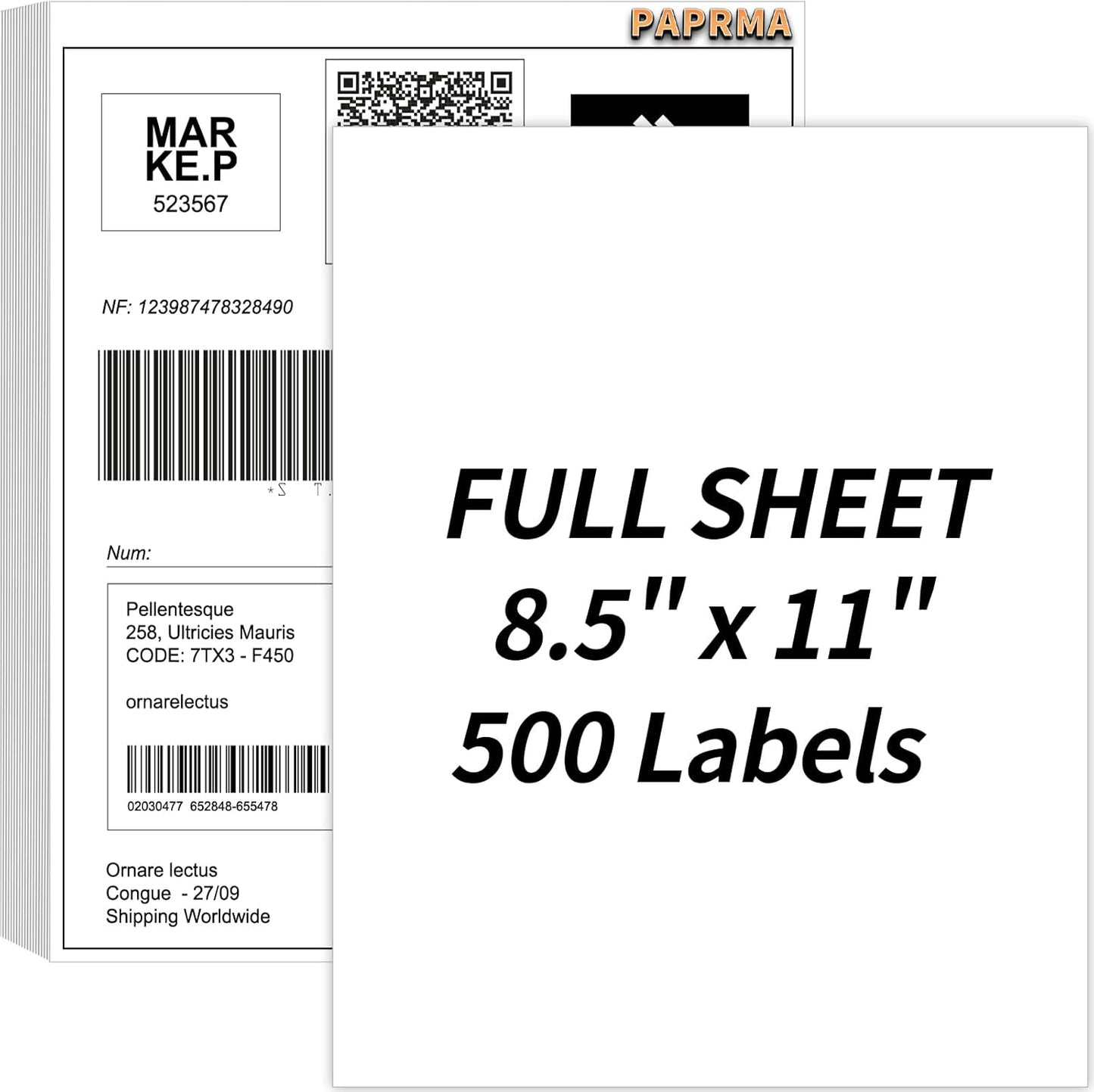 Full Sheet Labels for Inkjet Laser Printers - 500 Counts