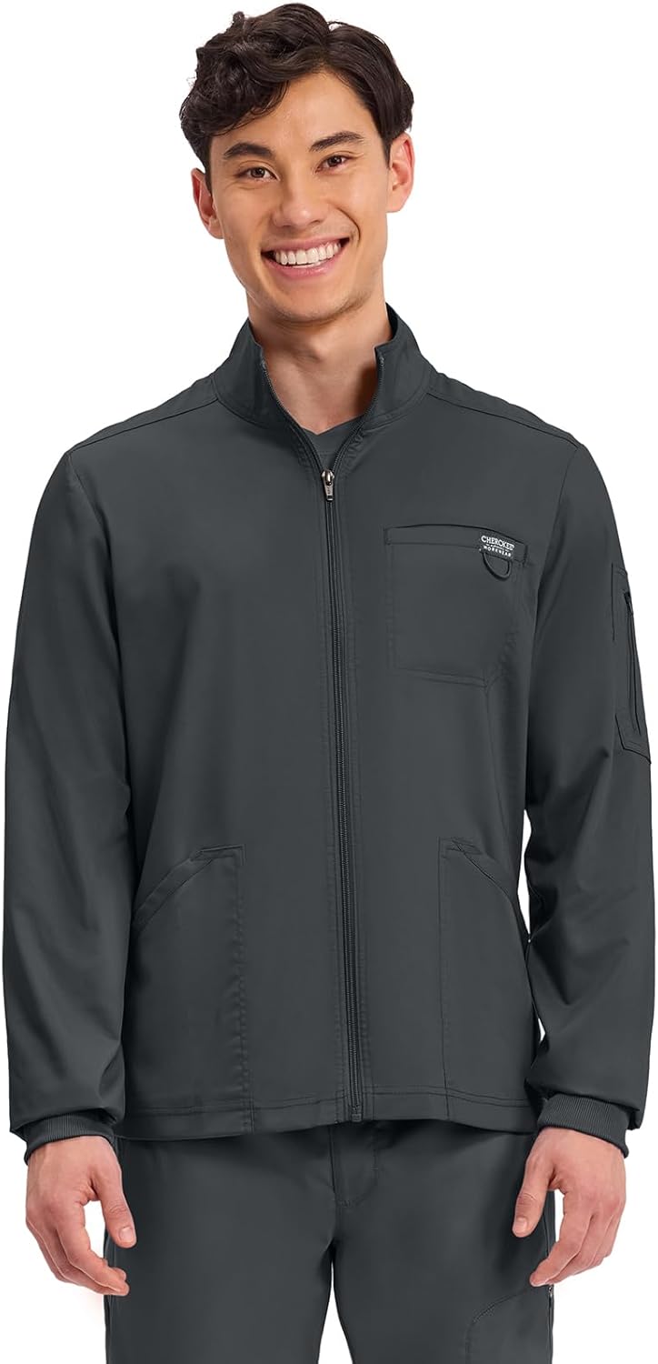 Cherokee Scrub Jacket for Men with 5 Pockets and Stretch Fabric